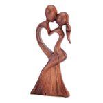 Wood sculpture, 'Love's Kiss' - Romantic Wood Sculpture from Indonesia