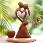 Wood sculpture, 'Love's Kiss' - Romantic Wood Sculpture from Indonesia