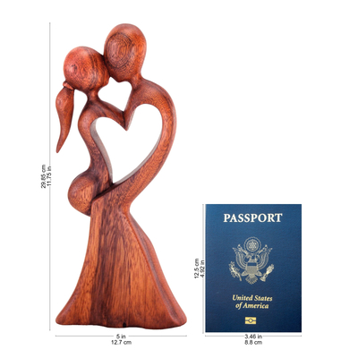 Wood sculpture, 'Love's Kiss' - Romantic Wood Sculpture from Indonesia