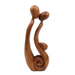 Wood sculpture, 'Best Kiss' - Modern Wood Sculpture