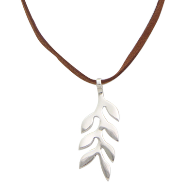 Sterling silver pendant necklace, 'Lucky Fern' - Sterling silver pendant necklace