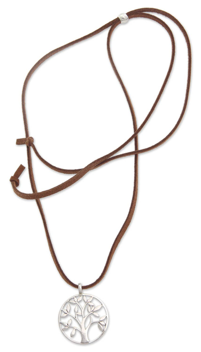 Anhänger-Halskette aus Sterlingsilber, 'Beringin Tree' - Fair Trade Sterling Silber Anhänger Halskette