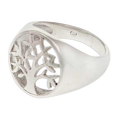 Sterling silver signet ring, 'Beringin Tree' - Sterling Silver Signet Ring