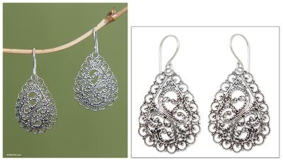 Sterling silver dangle earrings, 'Celuk Dew' - Unique Sterling Silver Dangle Earrings