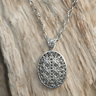 Sterling silver pendant necklace, 'Jasmine at Night' - Sterling silver pendant necklace