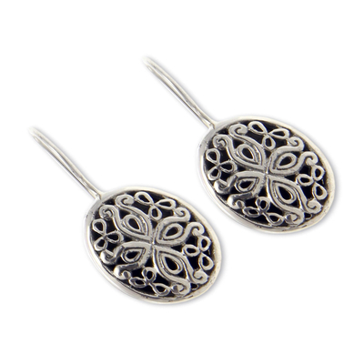 Sterling silver flower earrings, 'Grand Bali' - Unique Sterling Silver Drop Earrings