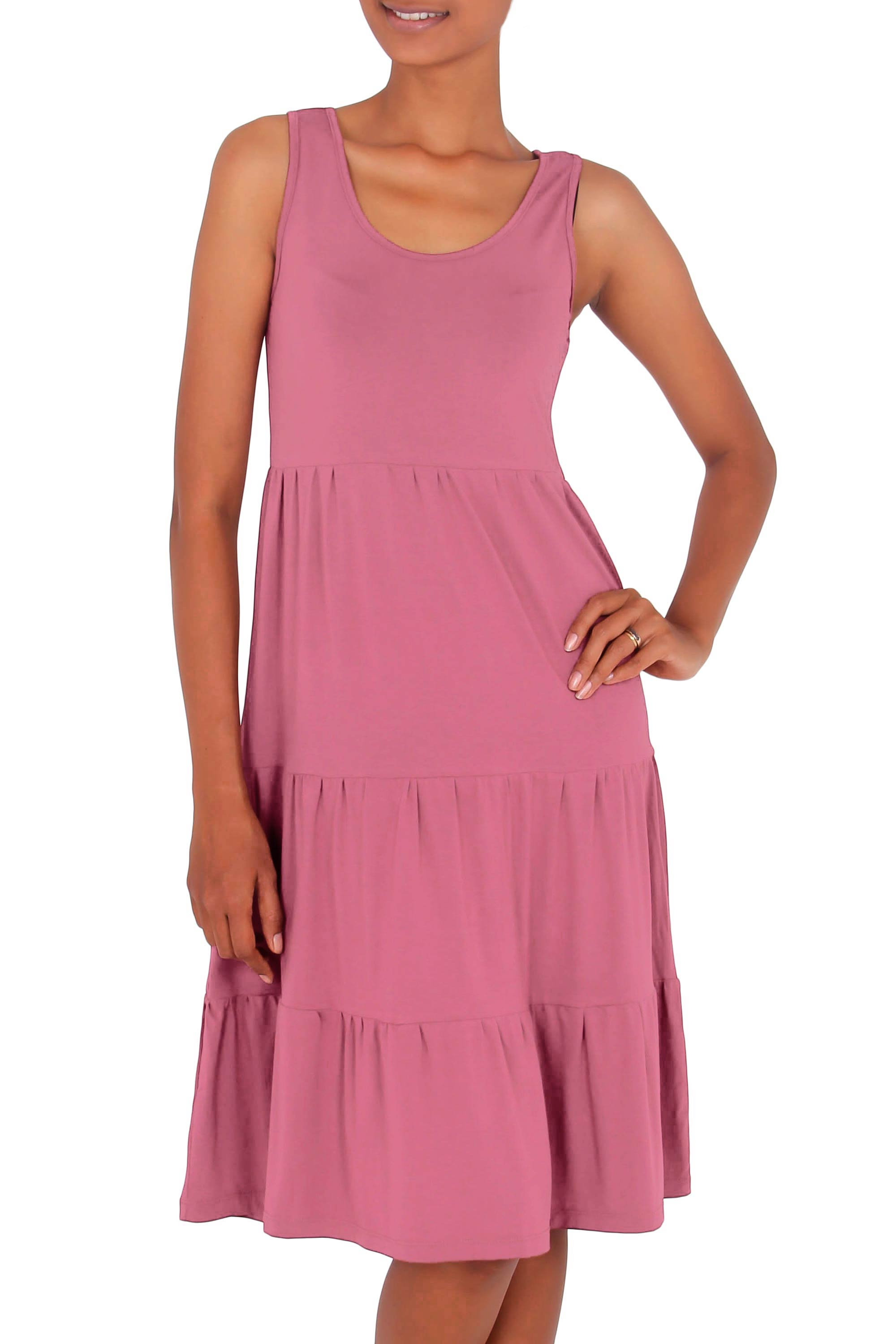 Jersey knit sundress - Rose Ruffles | NOVICA