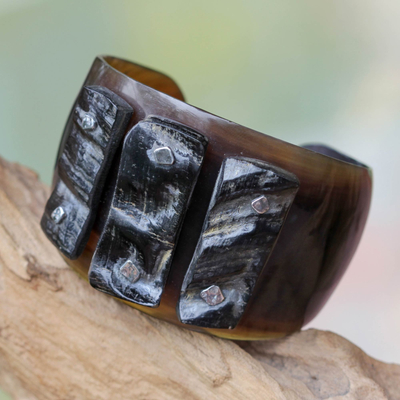Bull horn cuff bracelet, 'Magic Island' - Indonesian Modern Horn Cuff Bracelet