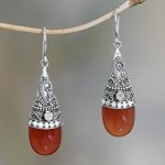 Chalcedony dangle earrings, 'Bali Tradition' - Chalcedony and rainbow moonstone dangle earrings