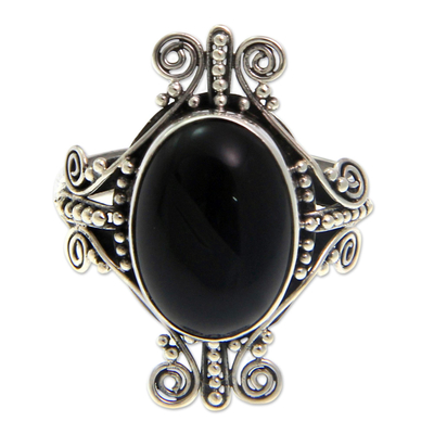 Onyx cocktail ring, 'Dreams of Bali' - Sterling Silver and Onyx Ring