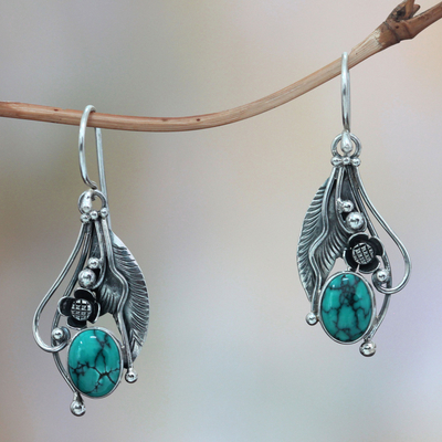 Turquoise flower earrings, 'Blue Beauty' - Reconstituted Turquoise and Sterling Silver Earrings