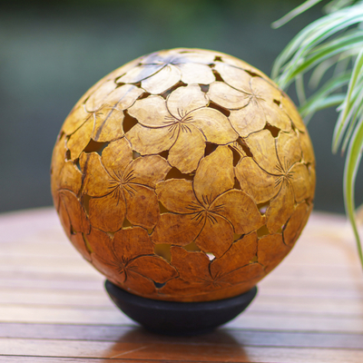 Coconut shell sculpture, Plumeria