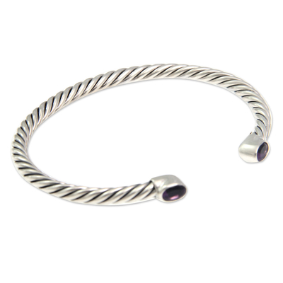 Hand Made Sterling Silver and Amethyst Cuff Bracelet