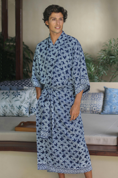 Mens batik robe, Navy Blue Nebula