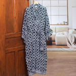 Men's batik robe, 'Navy Blue Nebula' - Men's Batik Robe from Indonesia