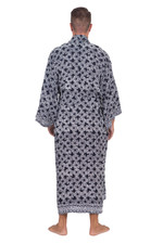 Men's batik robe, 'Navy Blue Nebula' - Men's Batik Robe from Indonesia
