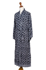 Men's batik robe, 'Navy Blue Nebula' - Men's Batik Robe from Indonesia