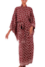 Batik robe, 'Ruby Red Nebula' - Red Hand Crafted Batik Robe from Indonesia