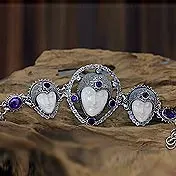 Gliederarmband aus Kuhknochen und Amethyst, „Noble Serenity“ – Gliederarmband aus Sterlingsilber und Kuhknochen