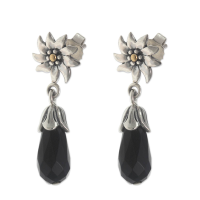 Onyx flower earrings, 'Midnight Mums' - Onyx flower earrings