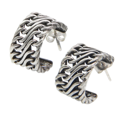 Sterling silver half-hoop earrings, 'Power' - Sterling silver half-hoop earrings