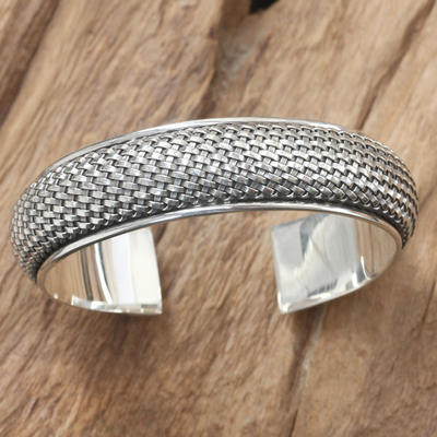 Manschettenarmband aus Sterlingsilber, 'Woven Paths' (gewebte Pfade) - Handgefertigtes Sterling Silber Manschettenarmband