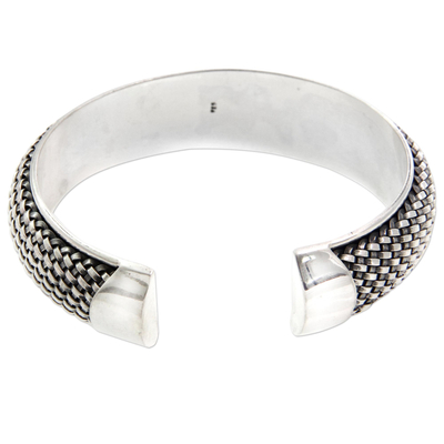 Sterling silver cuff bracelet, 'Woven Paths' - Hand Crafted Sterling Silver Cuff Bracelet