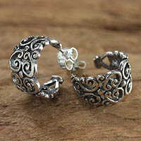 Sterling silver half hoop earrings, 'Swirling' - Sterling Silver Half Hoop Earrings