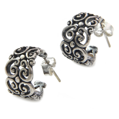 Sterling silver half hoop earrings, 'Swirling' - Sterling Silver Half Hoop Earrings