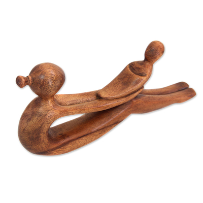 Wood sculpture, 'A Mother's Love' - Artisan Crafted Mother and Child Wood Sculpture