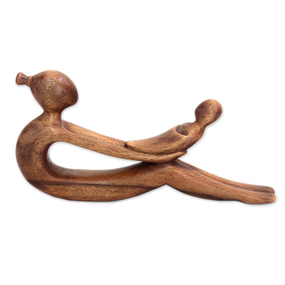 Escultura de madera - Escultura artesanal de madera de madre e hijo