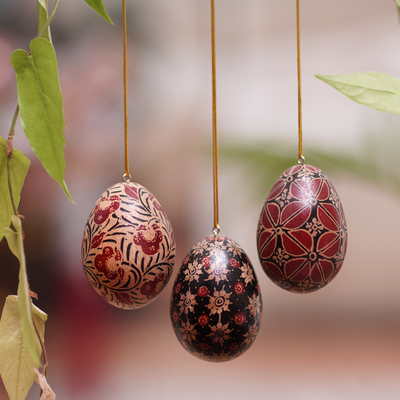 Wood batik ornaments, 'Java Stars' (set of 3) - Hand Made Batik Wood Christmas Ornaments (Set of 3)