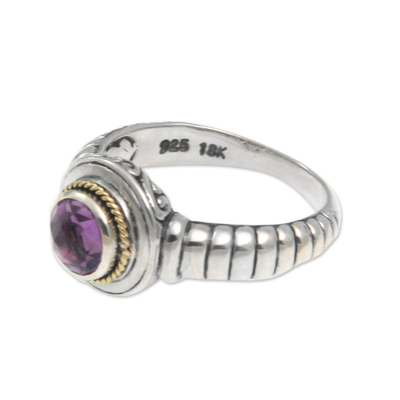 Amethyst single stone ring, 'Bali Wisdom' - Artisan Crafted Amethyst and Sterling Silver Ring