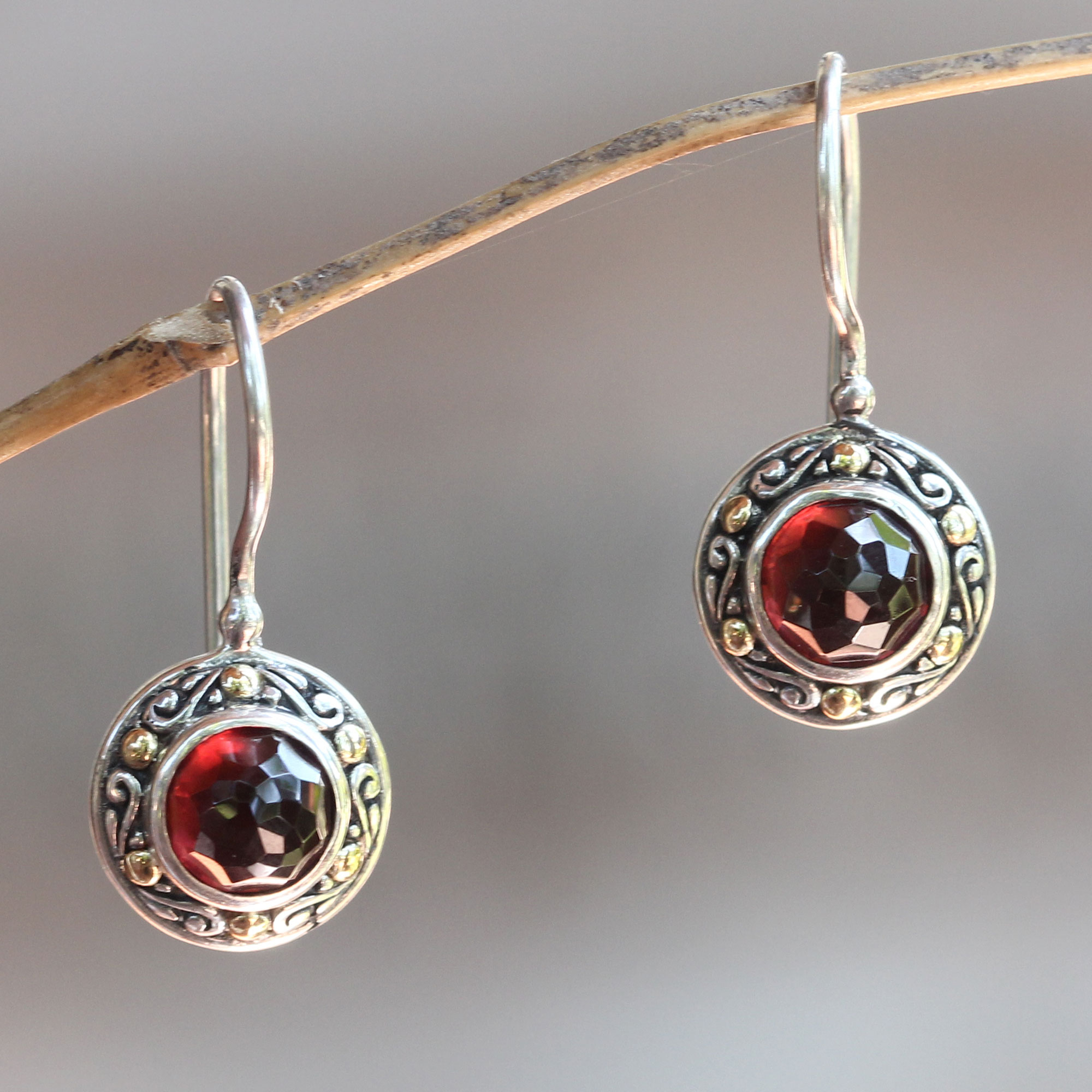 Fair Trade Sterling Silver and Garnet Drop Earrings - Kingdom | NOVICA