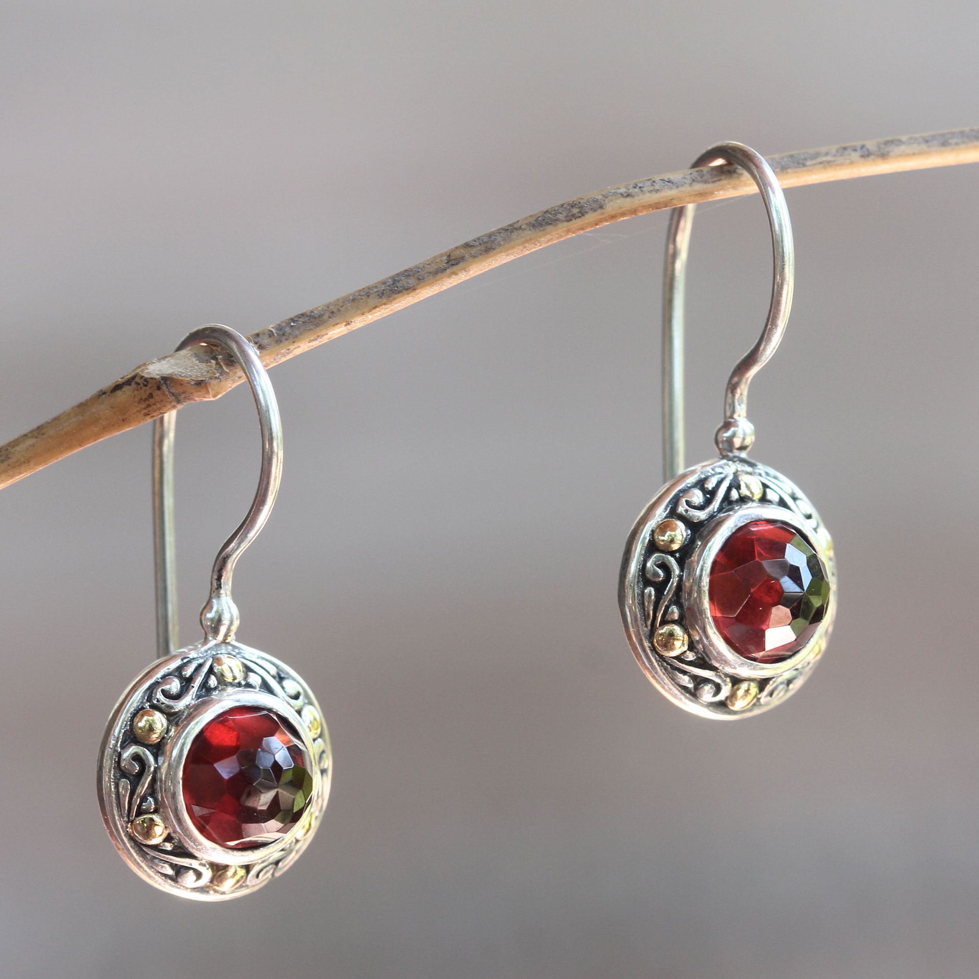 Fair Trade Sterling Silver and Garnet Drop Earrings - Kingdom | NOVICA