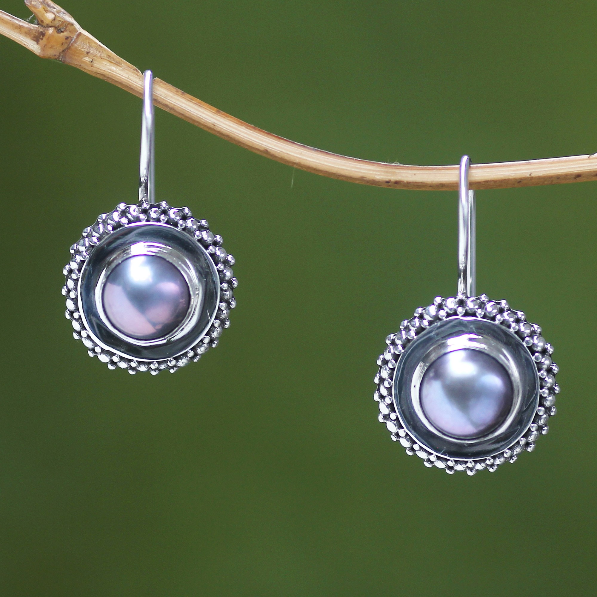 Lavender And Silver Cultured Pearl Drop Earrings Lilac Moon Halo Lavender And Silver Cultured Pearl Drop Earrings Lilac Moon Halo