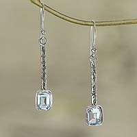 Blue topaz dangle earrings, 'Cool Lagoon' - Modern Silver and Blue Topaz Earrings