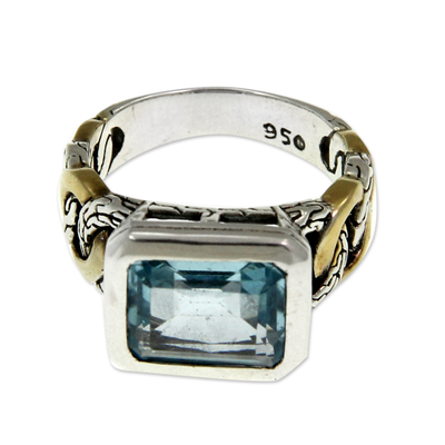 Gold accent blue topaz solitaire ring, 'Bali Sky' - Gold accent blue topaz solitaire ring