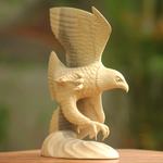 Wood sculpture, 'Flying Eagle' - Unique Wood Bird Sculpture