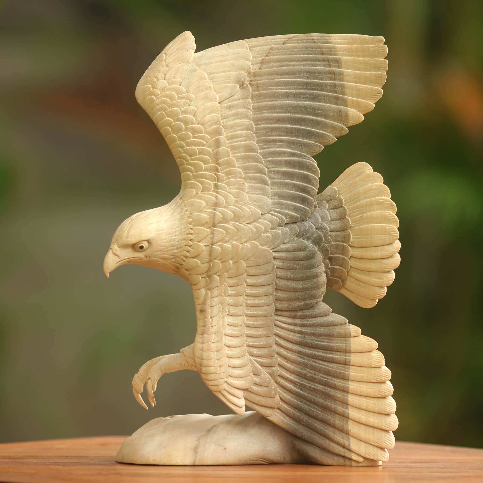 UNICEF Market Unique Wood Bird Sculpture Flying Eagle