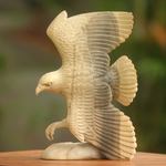 Wood sculpture, 'Flying Eagle' - Unique Wood Bird Sculpture