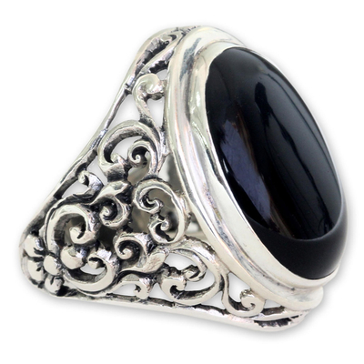 Men's onyx ring, 'Song of the Night' - Men's Handmade Sterling Silver and Onyx Ring