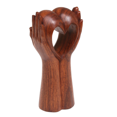 Wood sculpture, 'Faithful Heart' - Hand Crafted Romantic Sculpture