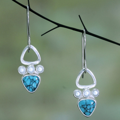 Silver dangle earrings, 'Turquoise Sky' - Silver dangle earrings