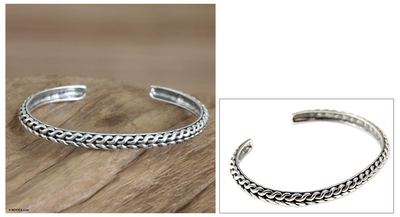 Men's sterling silver cuff bracelet, 'Waterfall' - Men's Handmade Sterling Silver Cuff Bracelet