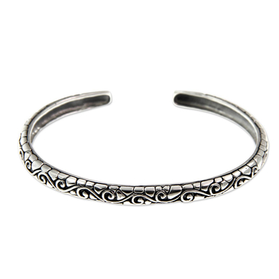 Artisan Crafted Sterling Silver Floral Spiral Cuff Bracelet