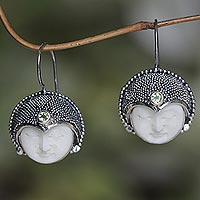 Peridot drop earrings, 'Royal Lady' - Artisan Crafted Sterling Silver and Bone Earrings