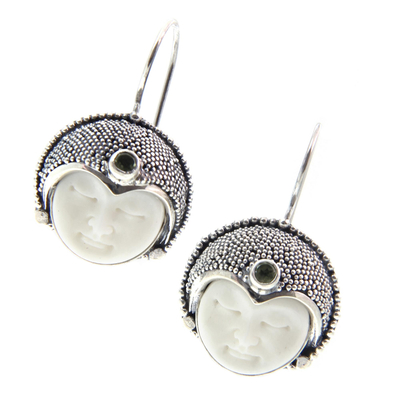 Peridot drop earrings, 'Royal Lady' - Artisan Crafted Sterling Silver and Bone Earrings