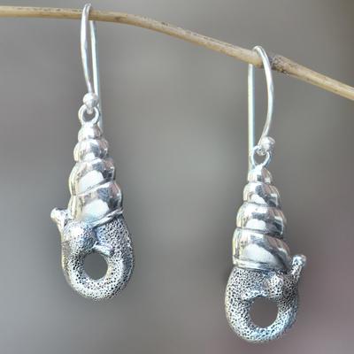 Sterling silver dangle earrings, 'Balinese Snail' - Indonesian Sterling Silver Dangle Earrings