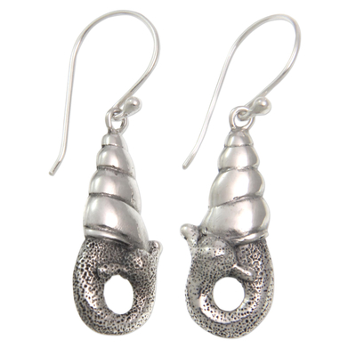 Sterling silver dangle earrings, 'Balinese Snail' - Indonesian Sterling Silver Dangle Earrings